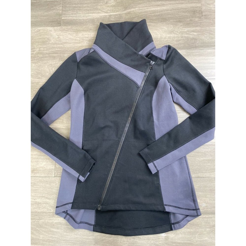 CAbi Dash Asymetrical‎ Black and Gray Zip Front Jacket size M